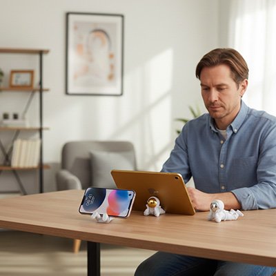 support-téléphone-en-forme-astronaut-utilise-dans-le-bureau